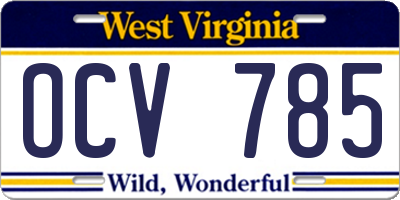 WV license plate OCV785