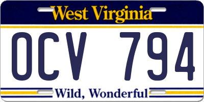 WV license plate OCV794