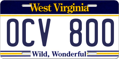 WV license plate OCV800