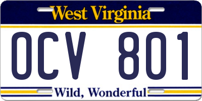 WV license plate OCV801