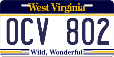WV license plate OCV802