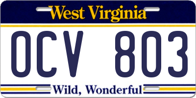WV license plate OCV803