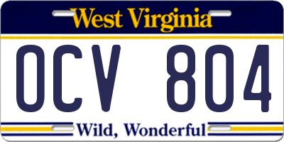 WV license plate OCV804