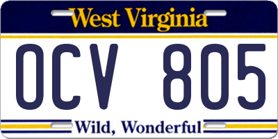 WV license plate OCV805