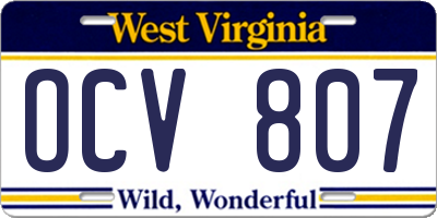 WV license plate OCV807