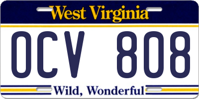 WV license plate OCV808