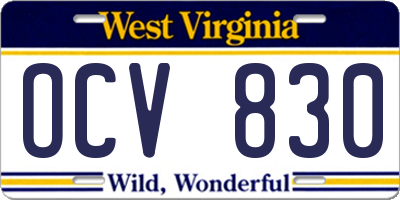 WV license plate OCV830