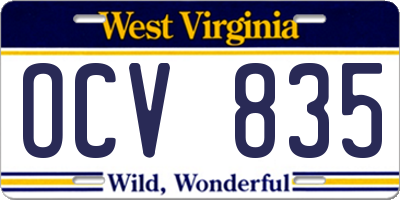 WV license plate OCV835