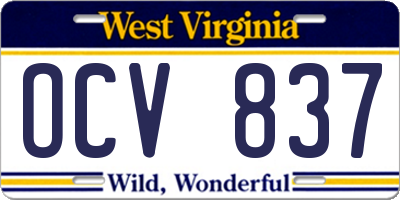 WV license plate OCV837