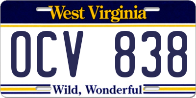 WV license plate OCV838