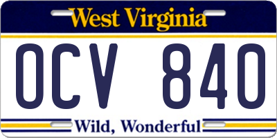 WV license plate OCV840