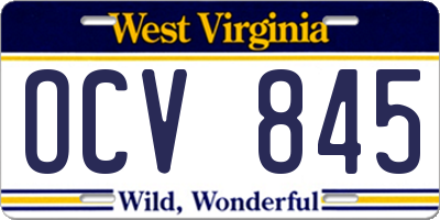 WV license plate OCV845