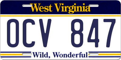 WV license plate OCV847