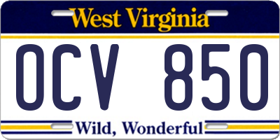 WV license plate OCV850