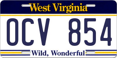 WV license plate OCV854