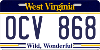 WV license plate OCV868