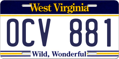 WV license plate OCV881
