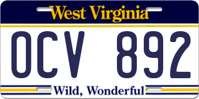 WV license plate OCV892