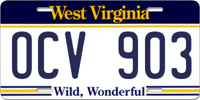 WV license plate OCV903