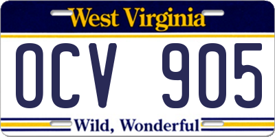 WV license plate OCV905