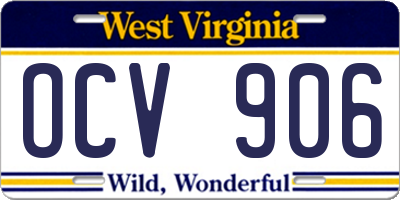 WV license plate OCV906