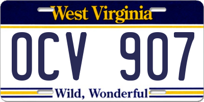 WV license plate OCV907