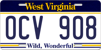 WV license plate OCV908