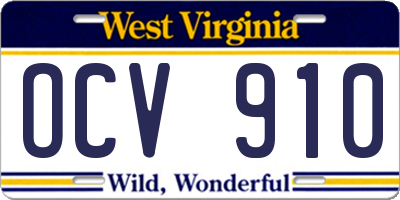 WV license plate OCV910
