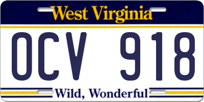 WV license plate OCV918