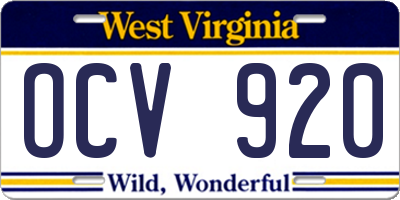 WV license plate OCV920
