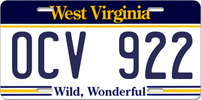 WV license plate OCV922