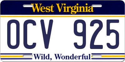 WV license plate OCV925