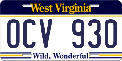 WV license plate OCV930