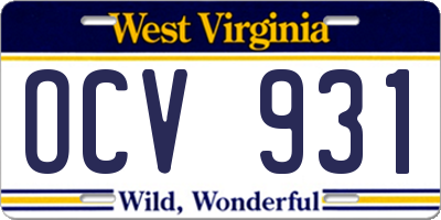 WV license plate OCV931