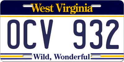 WV license plate OCV932