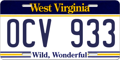 WV license plate OCV933