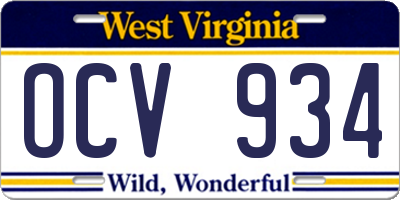 WV license plate OCV934