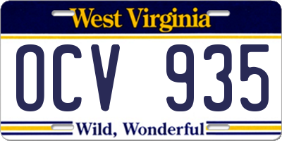 WV license plate OCV935