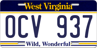 WV license plate OCV937