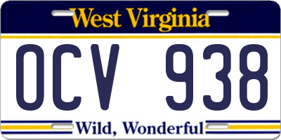 WV license plate OCV938