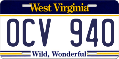 WV license plate OCV940