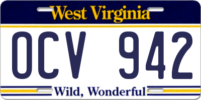WV license plate OCV942