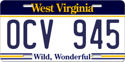 WV license plate OCV945