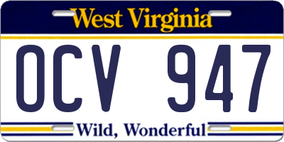 WV license plate OCV947
