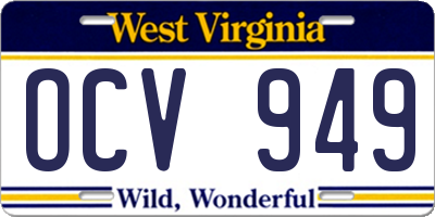 WV license plate OCV949