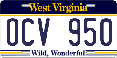 WV license plate OCV950
