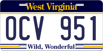 WV license plate OCV951