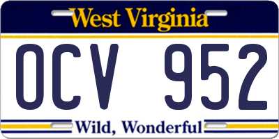 WV license plate OCV952