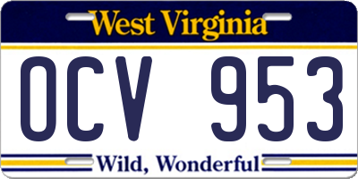 WV license plate OCV953