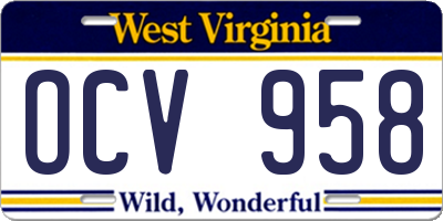 WV license plate OCV958